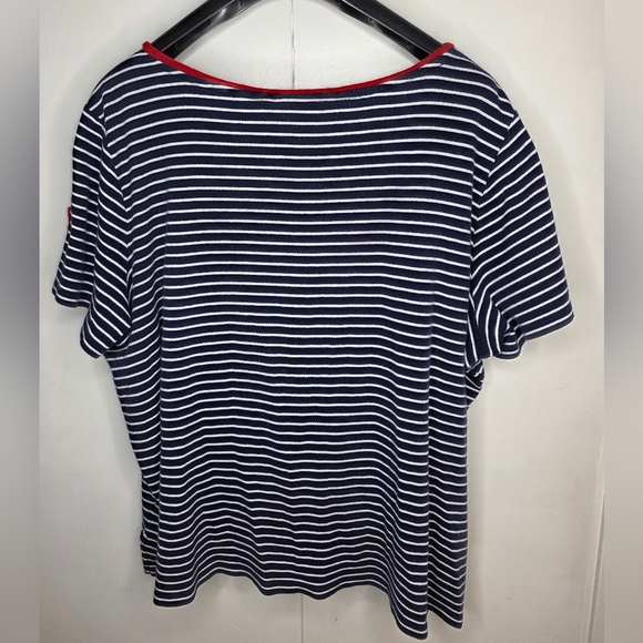 Ralph Lauren Women's Navy and White Striped Tee. 100% Cotton 3X - Picture 4 of 13